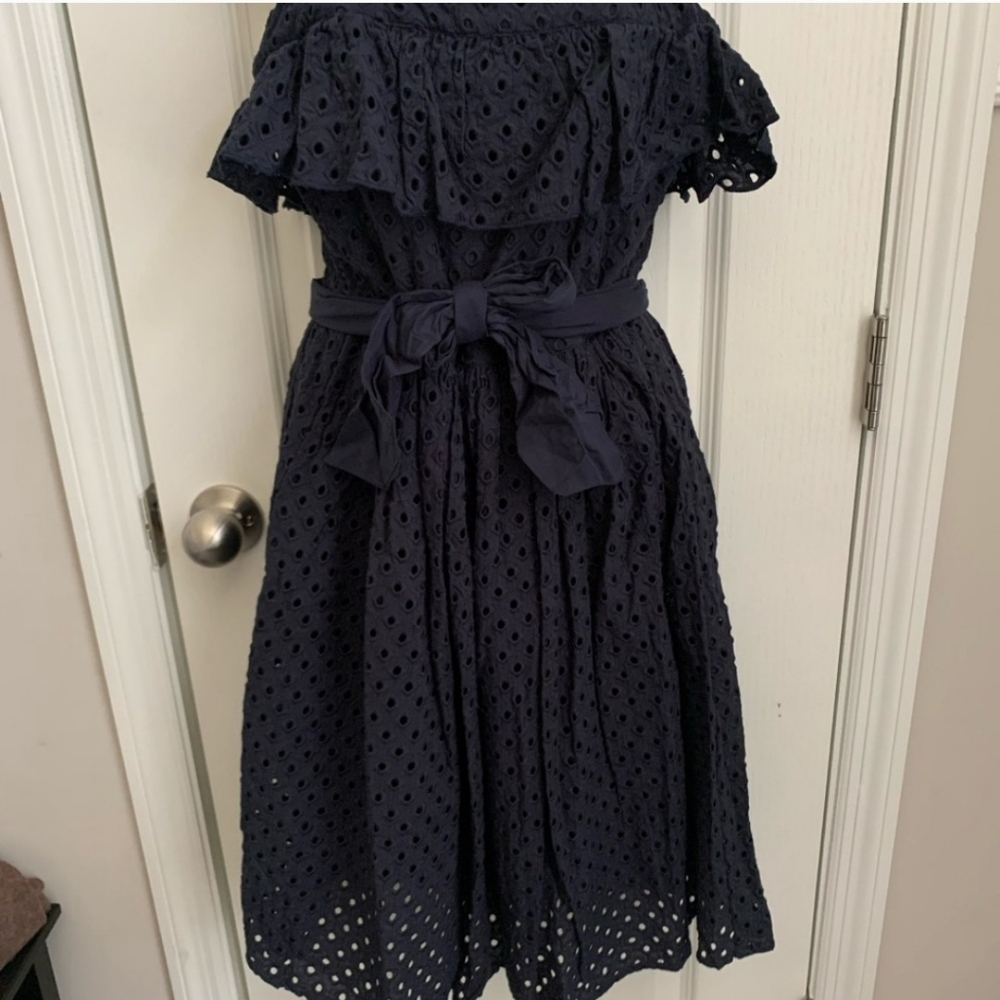Zoe & Sam Eyelet Dress Navy Luxury Preppy Summer Feminine Vintage 1950s - Picture 3 of 16